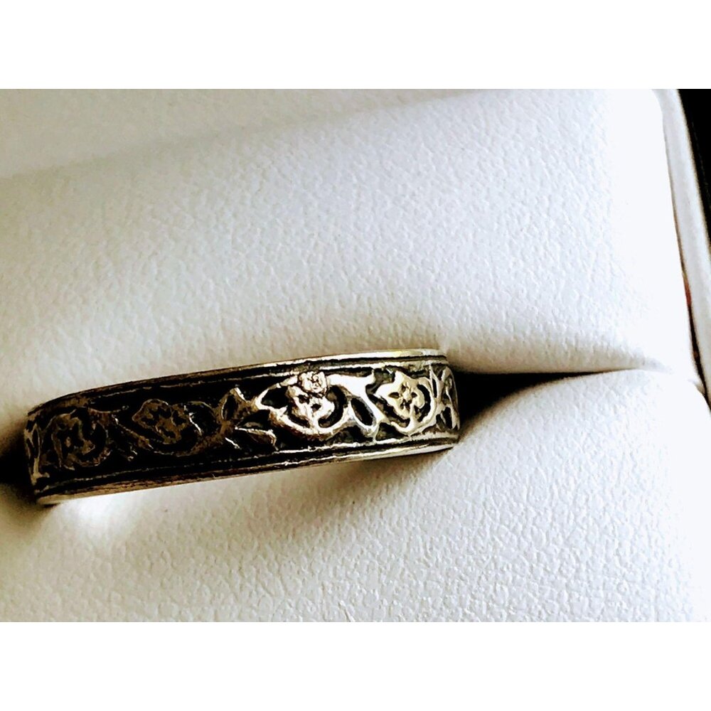 Vintage Sterling Silver Band Ring Floral thistle vines Size 7 - Picture 5 of 8